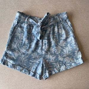 Blue Shorts with White Leaf Print